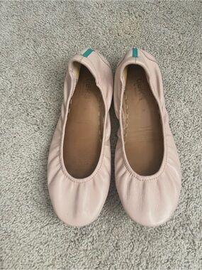Tieks Ballet Flat in Blush Pink with Teal Heel Tab